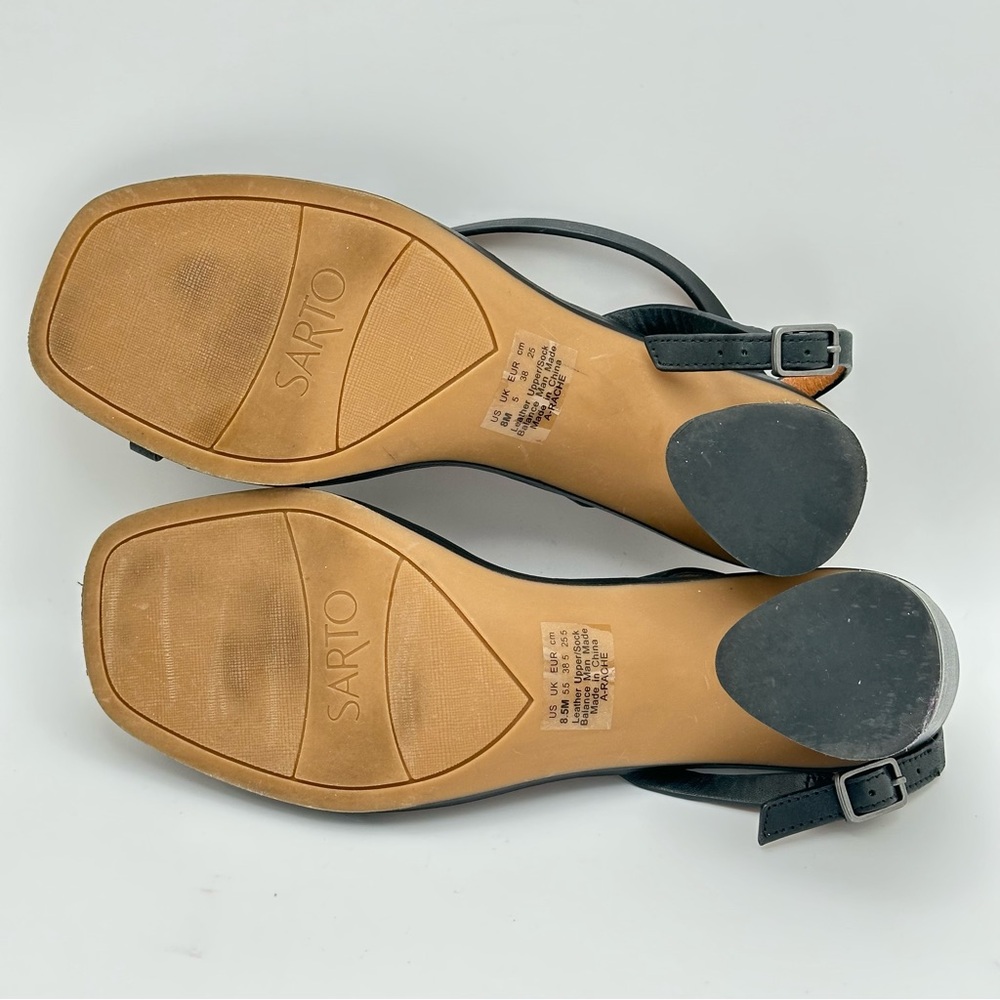 Franco Santo Sz 8.5M A-Rache Toe Loop Black Strappy Women's Sandals Leather - Picture 6 of 9